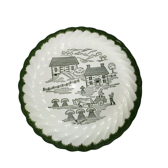 oyal China Underglaze Green Farm Scene Plates – Set of 4 – Vintage Cottagecore - Picture 4 of 10